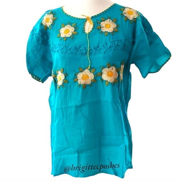 HANDMADE Traditional Embroidered Mexican Blouse - Picture 1 of 12